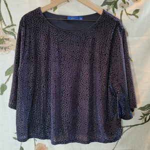 Apt.9 Navy Velvet Spots Sheer Blouse Top